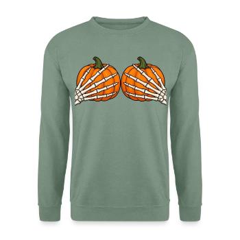 Halloween Kürbis Skelett Meme Geschenk Spooky Cozy - Unisex Pullover - Graugrün - Vorne