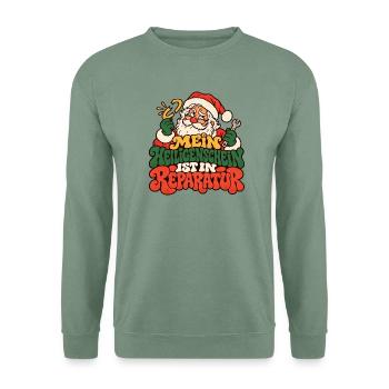 Mein Heiligenschein ist in Reparatur Weihnachten - Unisex Pullover - Graugrün - Vorne