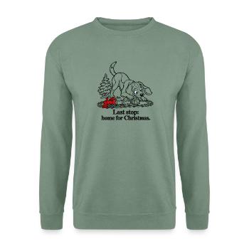 Beagle begrüßt den Weihnachtszug nach Hause - Unisex Pullover - Graugrün - Vorne