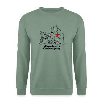 Eisbär teilt Kakao mit einem Schneemann - Unisex Pullover - Graugrün - Vorne
