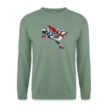 Fröhlicher Waschbär beim Schlittschuhlaufen - Unisex Pullover - Graugrün - Vorne