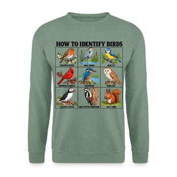 How to Identify Birds Funny Birding Birder Fitted  - Unisex Pullover - Graugrün - Vorne