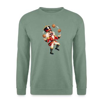 Fröhlicher Nussknacker jongliert mit Walnüssen  - Unisex Pullover - Graugrün - Vorne