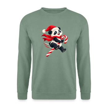 Weihnachtlicher Panda mit Zuckerstange - Unisex Pullover - Graugrün - Vorne