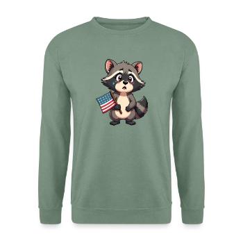 Besorgter Waschbär mit US Flagge - Unisex Pullover - Graugrün - Vorne