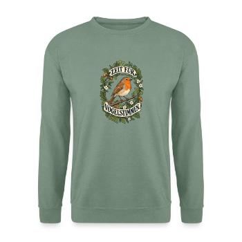 Rotkehlchen - Zeit Für Vogelstimmen - Unisex Pullover - Graugrün - Vorne