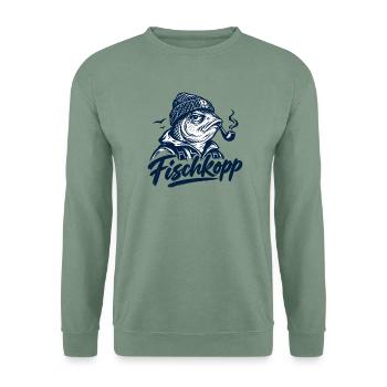Fischkopp - Fisch - Nordsee - Ostsee - Spruch - Unisex Pullover - Graugrün - Vorne