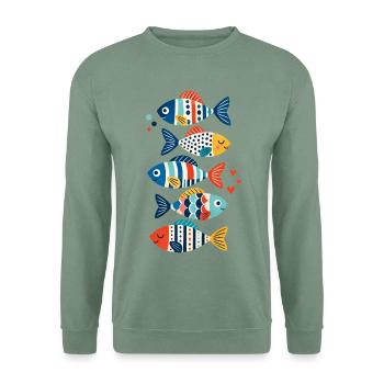 Geometrischer Regenbogenfisch - Unisex Pullover - Graugrün - Vorne