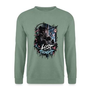 Lost in Thought – Melancholic Anime Girl - Unisex Pullover - Graugrün - Vorne