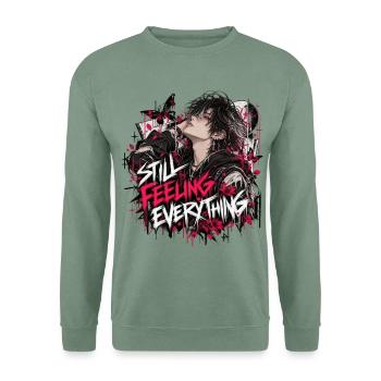 Still Feeling Everything – Dark Emo Anime - Unisex Pullover - Graugrün - Vorne