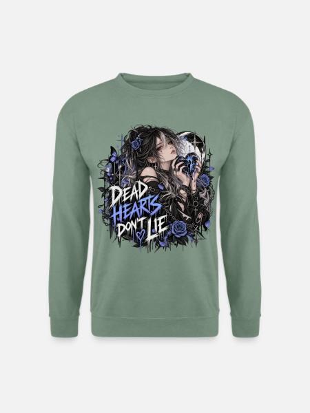 Dead Hearts Don't Lie – Gothic Anime Girl - Unisex Pullover - Graugrün