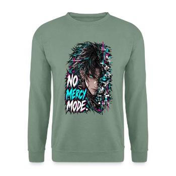No Mercy Mode – Dark Cyberpunk Anime - Unisex Pullover - Graugrün - Vorne