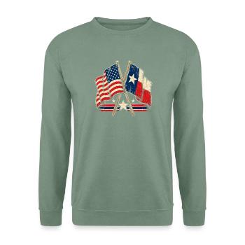 Kreuzende Flaggen USA Texas - Unisex Pullover - Graugrün - Vorne