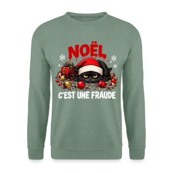 Blasé Weihnachtskatze und festliche Dekoration - Unisex Pullover - Graugrün - Vorne