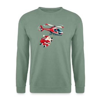 Weihnachtsmann am Hubschrauber  - Unisex Pullover - Graugrün - Vorne