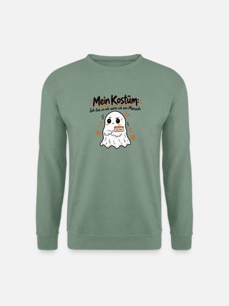 Mein Kostüm: Geist Shirt Halloween Spruch - Unisex Pullover - Graugrün