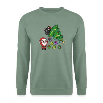 KatzenWeihnachtsbaum & Geschenke - Unisex Pullover - Graugrün - Vorne