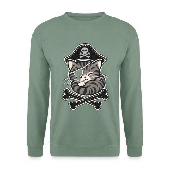 Piratenkatze Tigerkatze mit Augenklappe - Unisex Pullover - Graugrün - Vorne