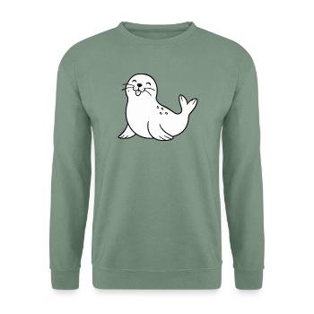 Fröhliche Robbe Cartoon - Unisex Pullover - Graugrün - Vorne