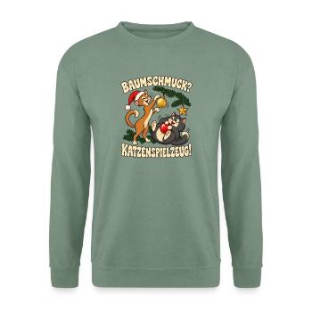 Katzenliebhaber Geschenkidee Weihnachten Katze - Unisex Pullover - Graugrün - Vorne
