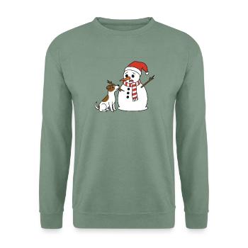 Jack Russell klaut Schneemann den Stockarm - Unisex Pullover - Graugrün - Vorne