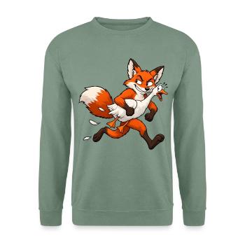 Fuchs entführt Gans – Lustiger Comic - Unisex Pullover - Graugrün - Vorne