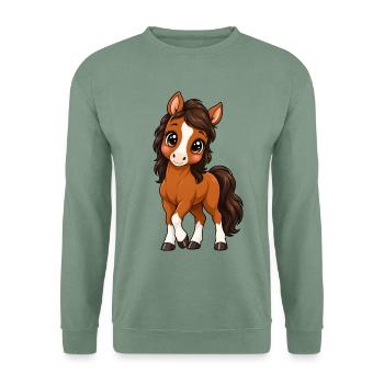 Kawaii Hannoveraner – Süßes Sportpferd - Unisex Pullover - Graugrün - Vorne