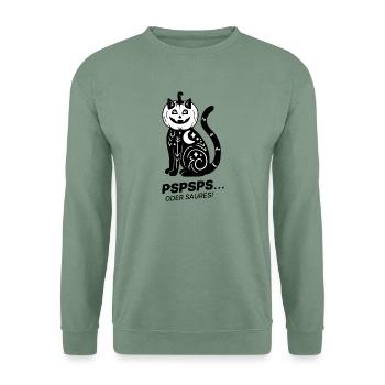 Pspsps oder Saures – Schwarze Katze Halloween - Unisex Pullover - Graugrün - Vorne