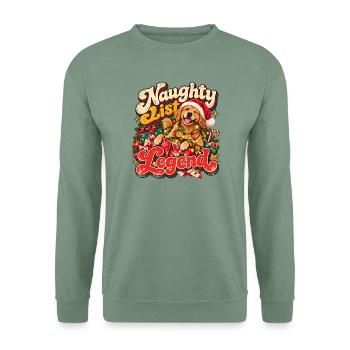 Naughty List Legend Hund im Santa-Look - Unisex Pullover - Graugrün - Vorne