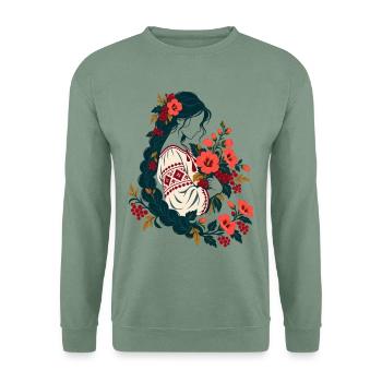 Ukrainerin mit Zopf - Unisex Pullover - Graugrün - Vorne