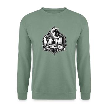 Professioneller Schlafloser (Schwarzweiß) - Unisex Pullover - Graugrün - Vorne