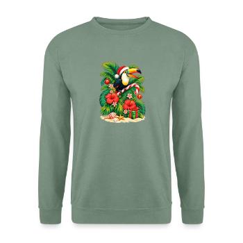 Festlicher Tukan im Paradies – tropisches Weihnachten - Unisex Pullover - Graugrün - Vorne