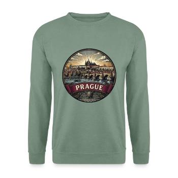 Prager Reiseabzeichen Charles Bridge Vintage-Geschenk - Unisex Pullover - Graugrün - Vorne