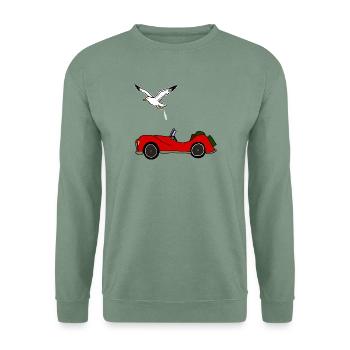 Möwe macht auf Auto, versauen, Notdurft - Unisex Pullover - Graugrün - Vorne