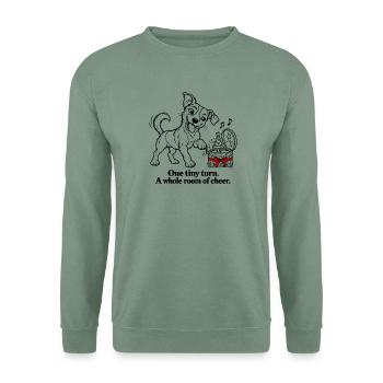 Jack Russell dreht eine Weihnachtsspieluhr - Unisex Pullover - Graugrün - Vorne