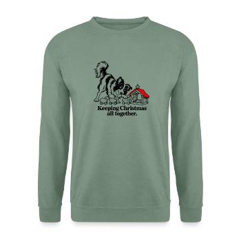 Border Collie hütet zu Weihnachten Spielzeugschafe - Unisex Pullover - Graugrün - Vorne