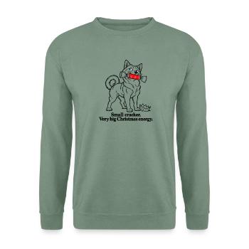 Shiba Inu mit großer Weihnachts-Cracker-Energie - Unisex Pullover - Graugrün - Vorne