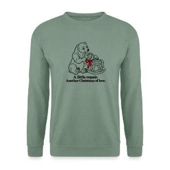 Christmas Bear repariert ein geliebtes Schaukelpferd - Unisex Pullover - Graugrün - Vorne