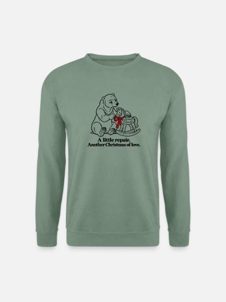 Christmas Bear repariert ein geliebtes Schaukelpferd - Unisex Pullover - Graugrün