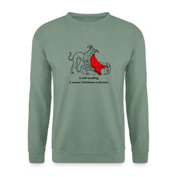 Whippet sorgt für einen warmen Weihnachtsempfang - Unisex Pullover - Graugrün - Vorne