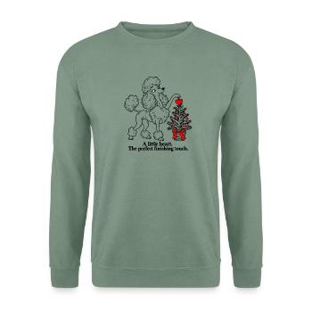 Pudel fügt dem Weihnachtsbaum ein Herz hinzu - Unisex Pullover - Graugrün - Vorne