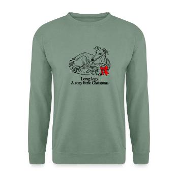 Gemütlicher Windhund zusammengerollt zu Weihnachten - Unisex Pullover - Graugrün - Vorne