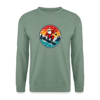 Cooler Weihnachtsmann beim Snowboarden Retro - Unisex Pullover - Graugrün - Vorne