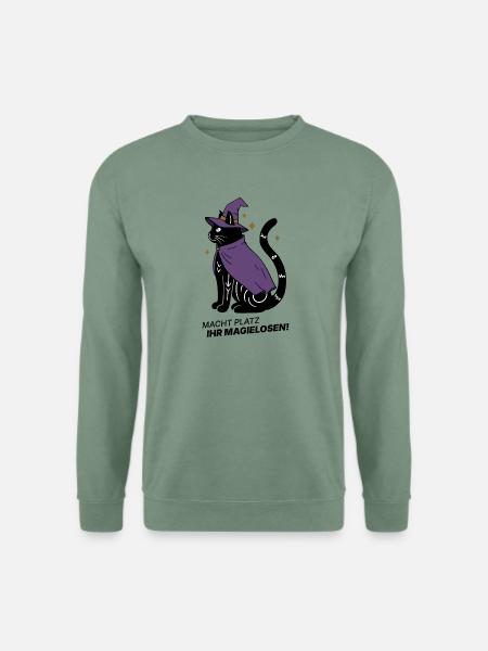 Macht Platz ihr Magielosen! – Schwarze Katze Hexe - Unisex Pullover - Graugrün