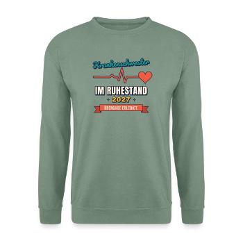 Krankenschwester Rente 2027 – Übergabe erledigt - Unisex Pullover - Graugrün - Vorne