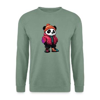 Panda mit Winterjacke und Mütze - Unisex Pullover - Graugrün - Vorne