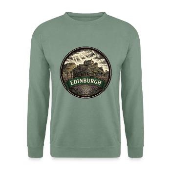 Edinburgh Scotland Travel Badge Castle Souvenir - Unisex Pullover - Graugrün - Vorne