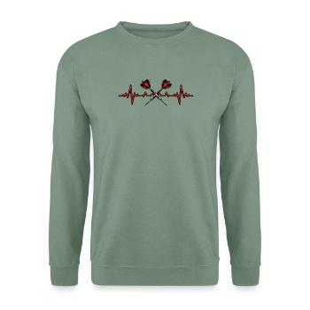 Herzschlag-Darts Kreuz - Unisex Pullover - Graugrün - Vorne