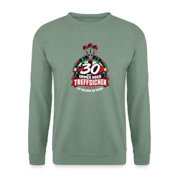 30 Mit Immer Noch Treffsicher Darts Geburtstag - Unisex Pullover - Graugrün - Vorne