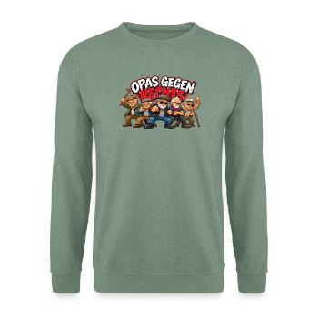 Opas Gegen Rechts Cartoon - Unisex Pullover - Graugrün - Vorne